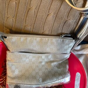 Gucci silver and  Crossbody Bag with blue stripe